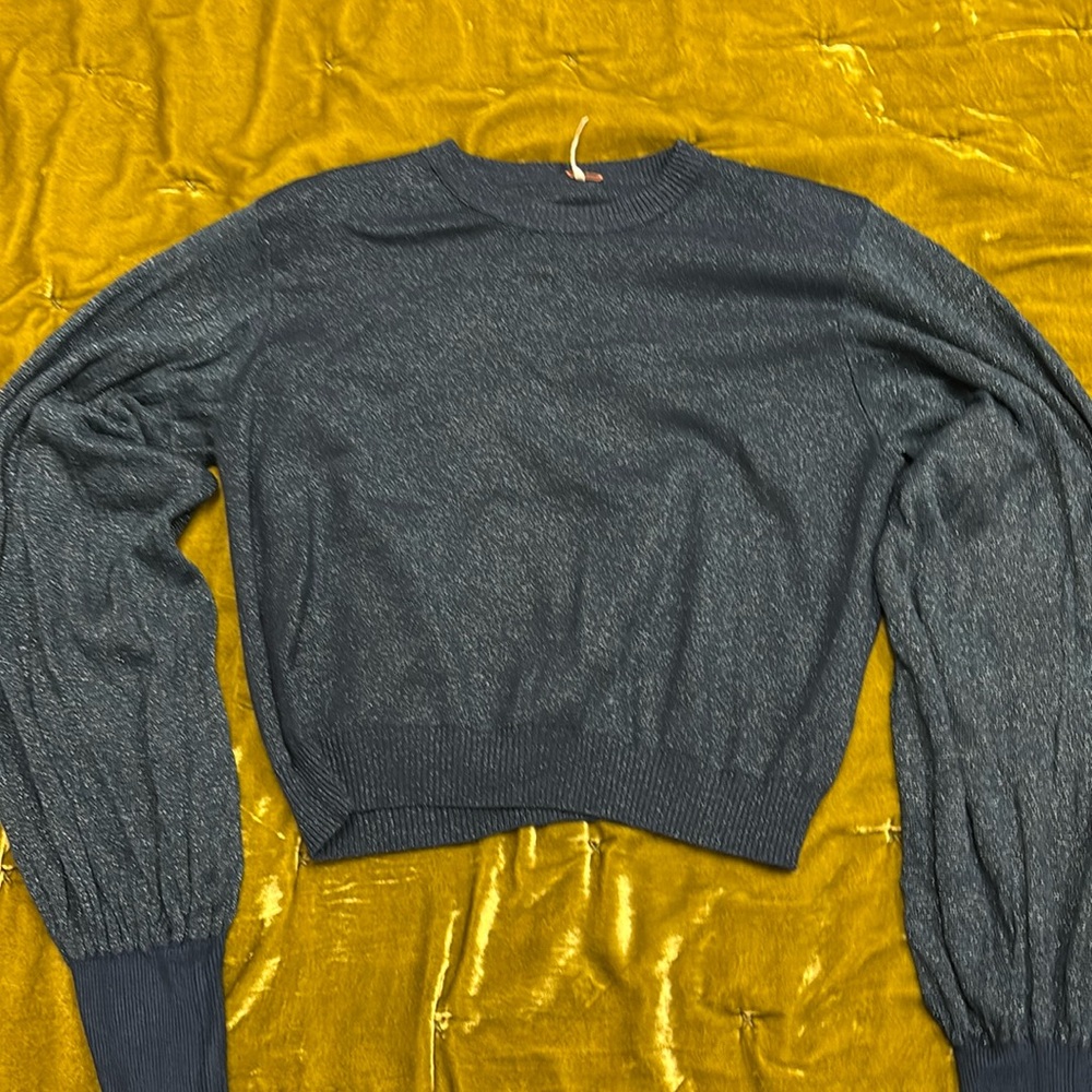 Free People blue sparkle sweater nwot L boho vlv retro 70s pinup holiday